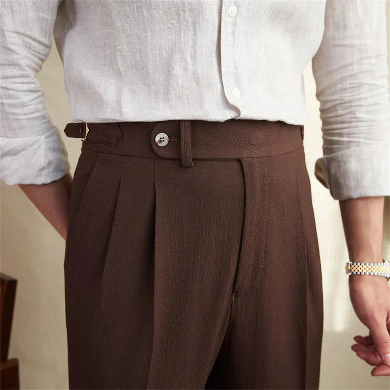 Men's Bubble Yarn Old Money High Waist Straight Pants Breathable