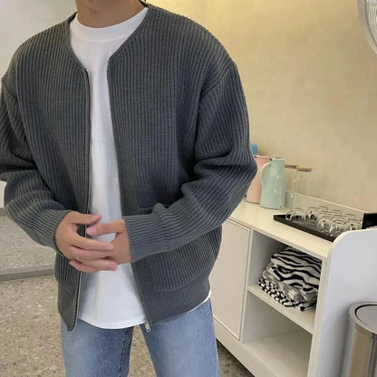 DEMIUR - Men Zip Up Knitted Cardigan Lined Sweater