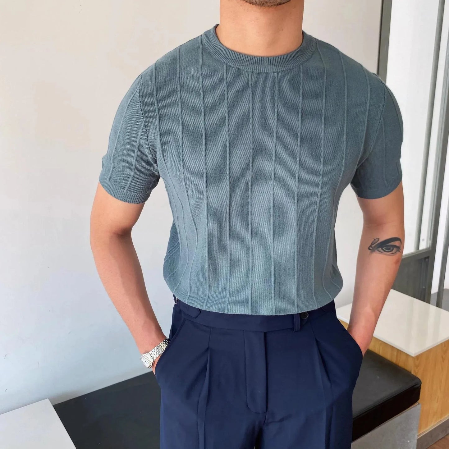 MARBELA | Old Money Knitted T-shirt Summer Men's Light Round Neck