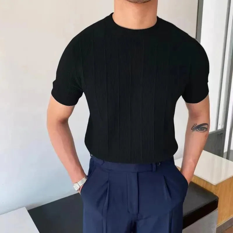 MARBELA | Old Money Knitted T-shirt Summer Men's Light Round Neck