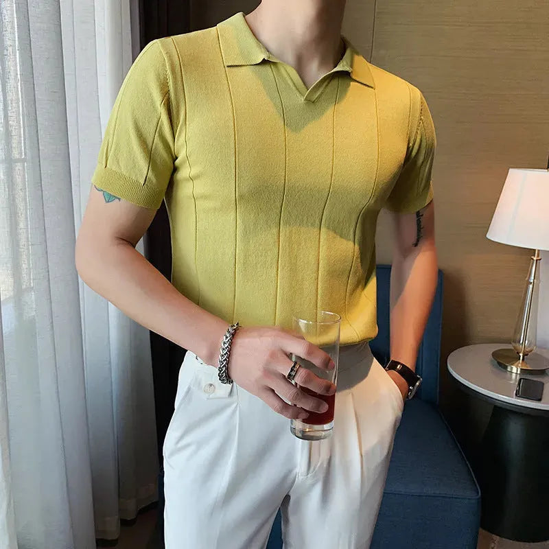 MAURIZO ™ | Men's Old Money Short-Sleeve Ribbed Polo T-Shirt