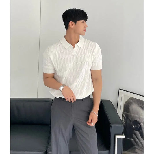 Men's Knit Polo Old Money Beige Knit T- Shirt