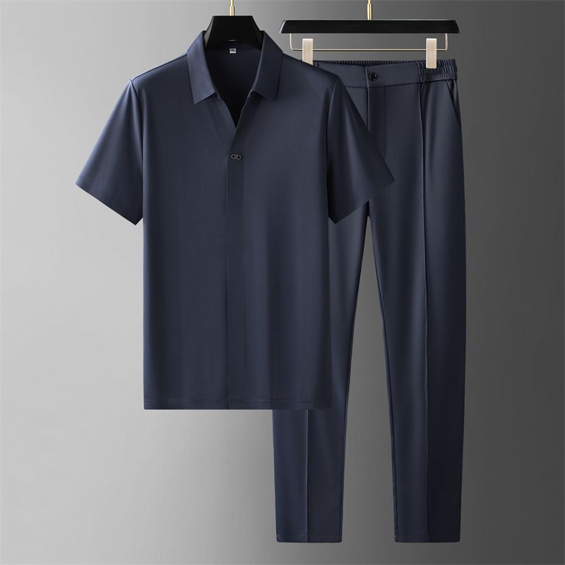 LESURE | Ultra-thin Silky Ice Silk Seamless Short Sleeve Shirt Outfit
