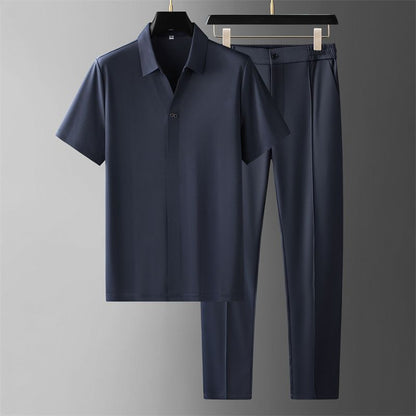LESURE | Ultra-thin Silky Ice Silk Seamless Short Sleeve Shirt Outfit