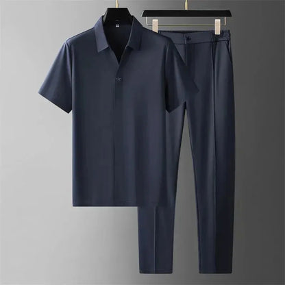 LESURE | Ultra-thin Silky Ice Silk Seamless Short Sleeve Shirt Outfit