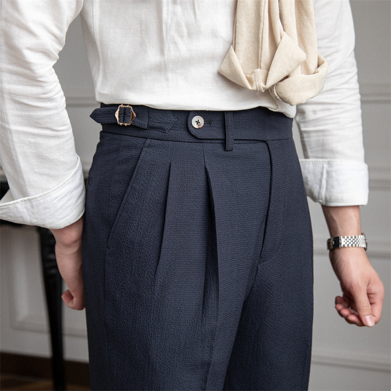 Men's Bubble Yarn Old Money High Waist Straight Pants Breathable