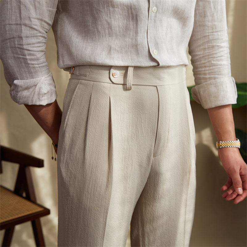 Men's Bubble Yarn Old Money High Waist Straight Pants Breathable