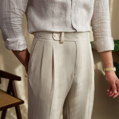 Men's Bubble Yarn Old Money High Waist Straight Pants Breathable