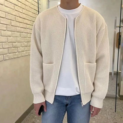 DEMIUR - Men Zip Up Knitted Cardigan Lined Sweater