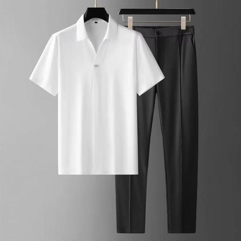 LESURE | Ultra-thin Silky Ice Silk Seamless Short Sleeve Shirt Outfit