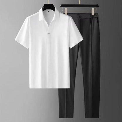 LESURE | Ultra-thin Silky Ice Silk Seamless Short Sleeve Shirt Outfit