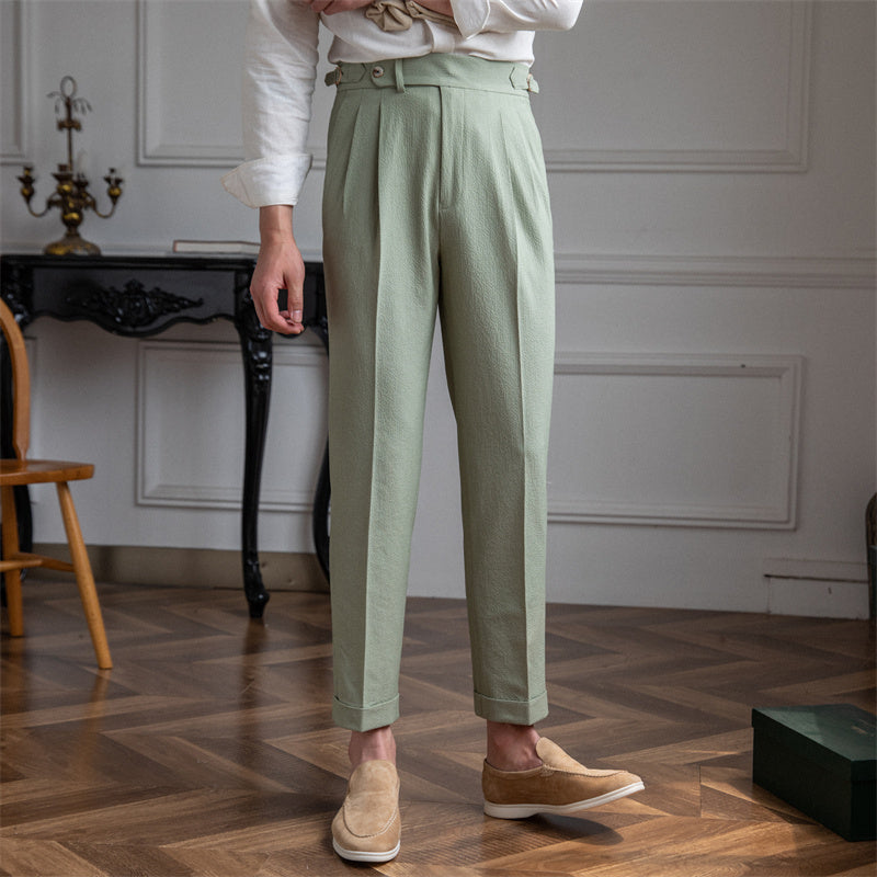 Men's Bubble Yarn Old Money High Waist Straight Pants Breathable