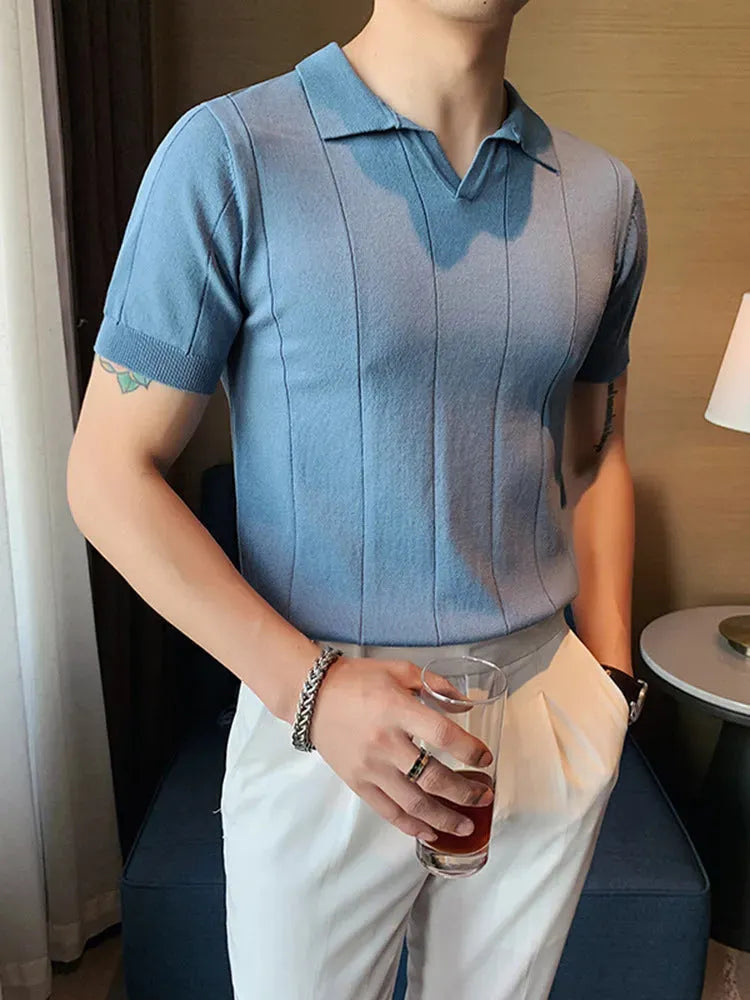 MAURIZO ™ | Men's Old Money Short-Sleeve Ribbed Polo T-Shirt