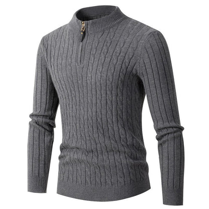 Men's Long Sleeve Twist Twist Half High Neck Zipper Knit