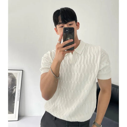 Men's Knit Polo Old Money Beige Knit T- Shirt