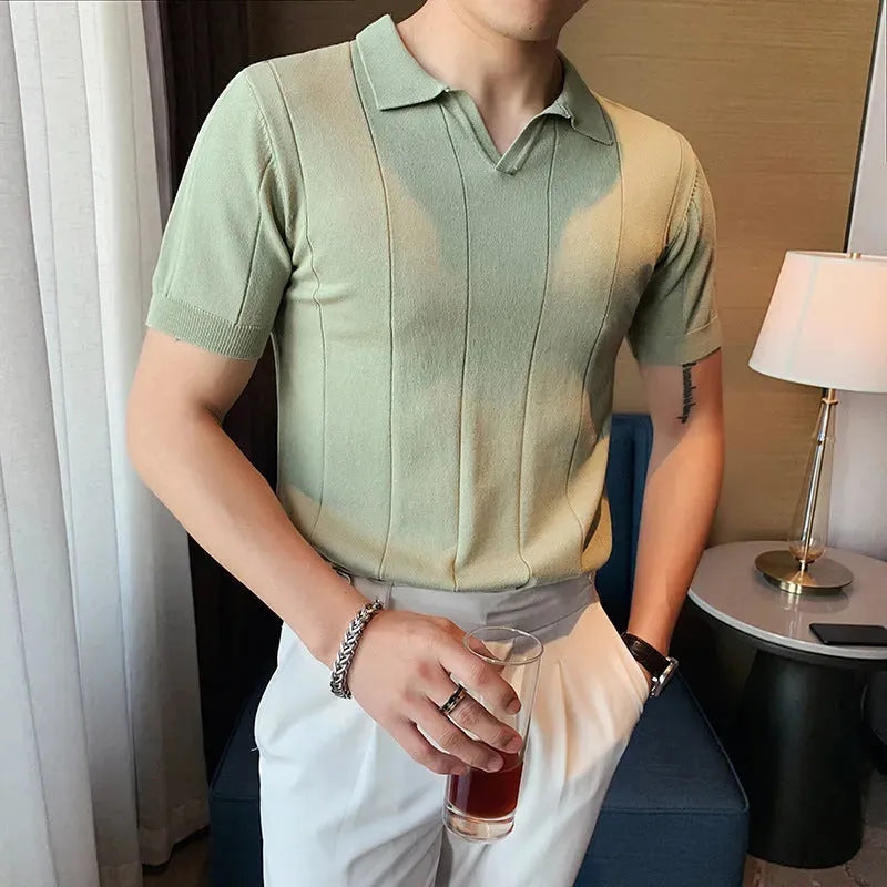 MAURIZO ™ | Men's Old Money Short-Sleeve Ribbed Polo T-Shirt