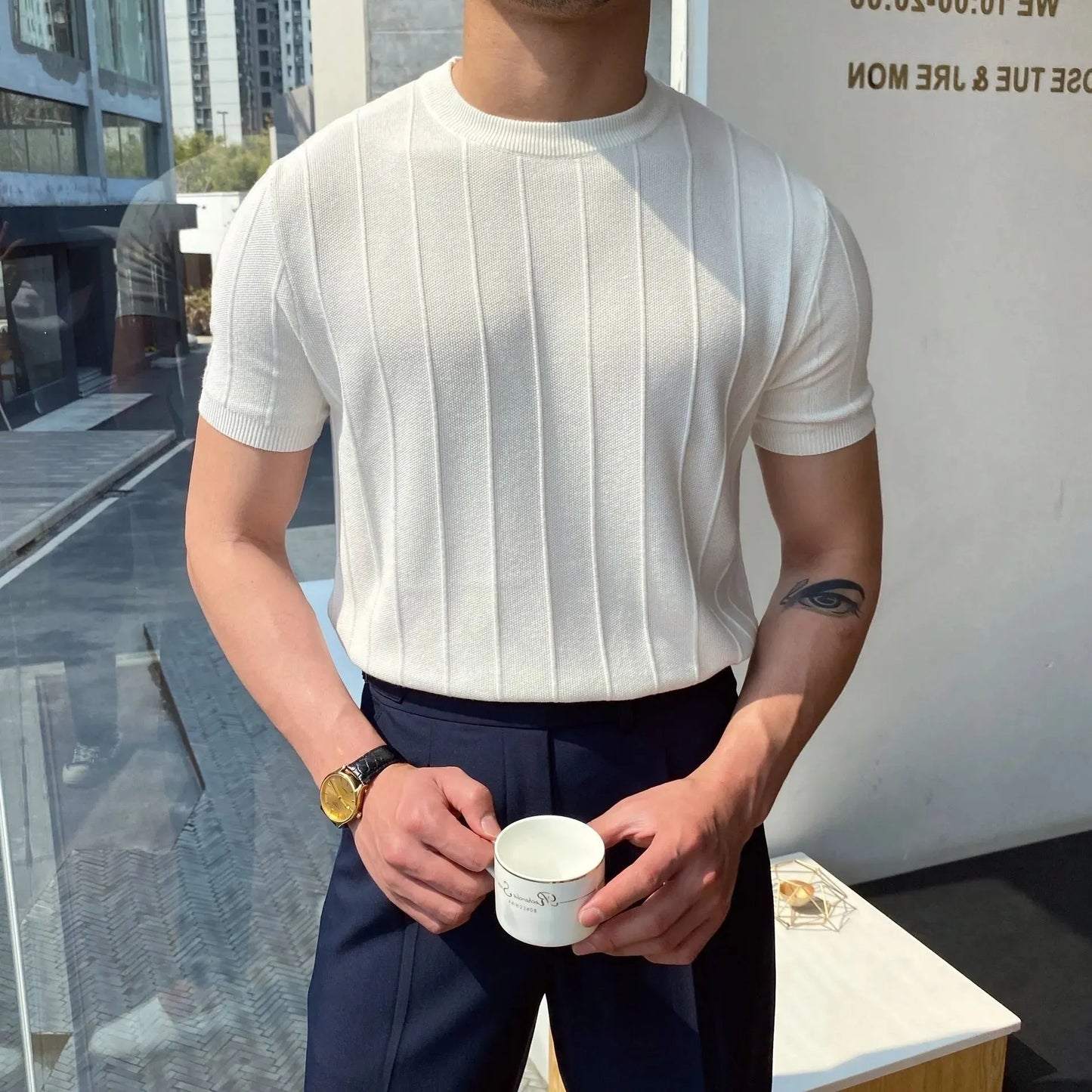 MARBELA | Old Money Knitted T-shirt Summer Men's Light Round Neck