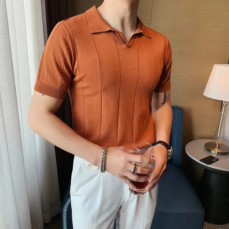 MAURIZO ™ | Men's Old Money Short-Sleeve Ribbed Polo T-Shirt