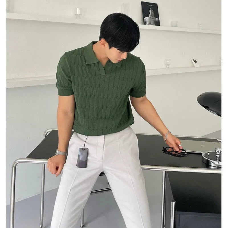 Men's Knit Polo Old Money Beige Knit T- Shirt