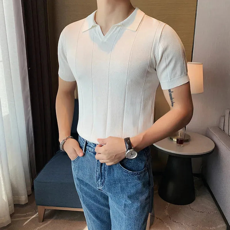 MAURIZO ™ | Men's Old Money Short-Sleeve Ribbed Polo T-Shirt