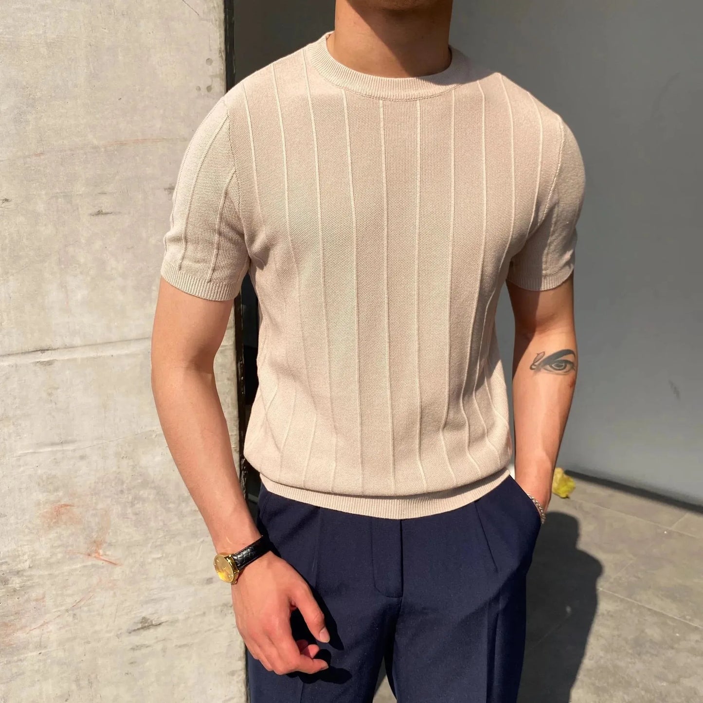MARBELA | Old Money Knitted T-shirt Summer Men's Light Round Neck