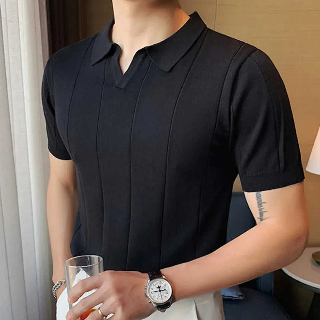 MAURIZO ™ | Men's Old Money Short-Sleeve Ribbed Polo T-Shirt