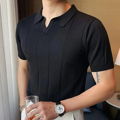 MAURIZO ™ | Men's Old Money Short-Sleeve Ribbed Polo T-Shirt