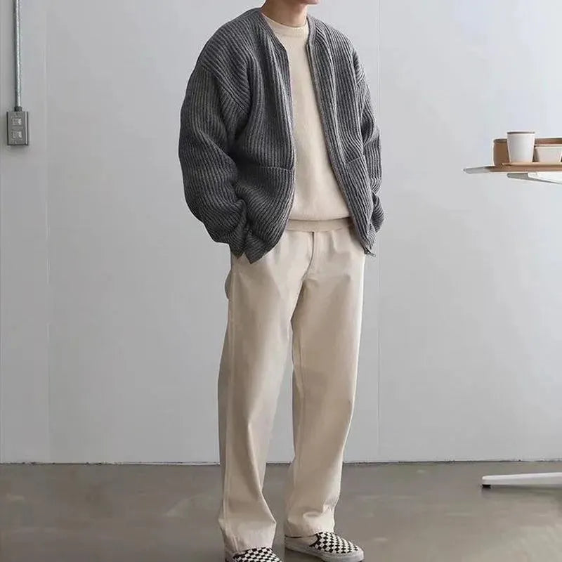 DEMIUR - Men Zip Up Knitted Cardigan Lined Sweater