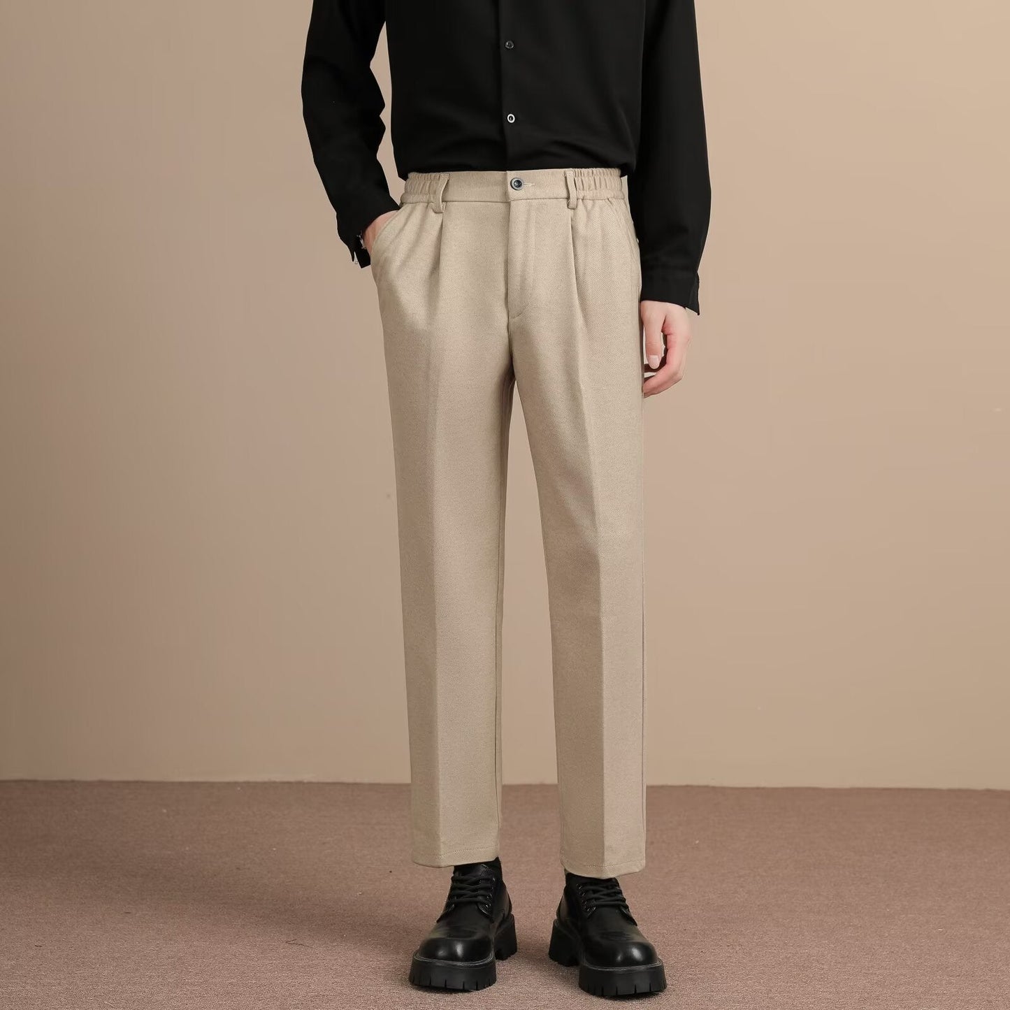 COFFEE WOOL CASUAL PANTS