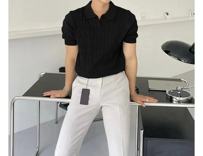 Men's Knit Polo Old Money Beige Knit T- Shirt