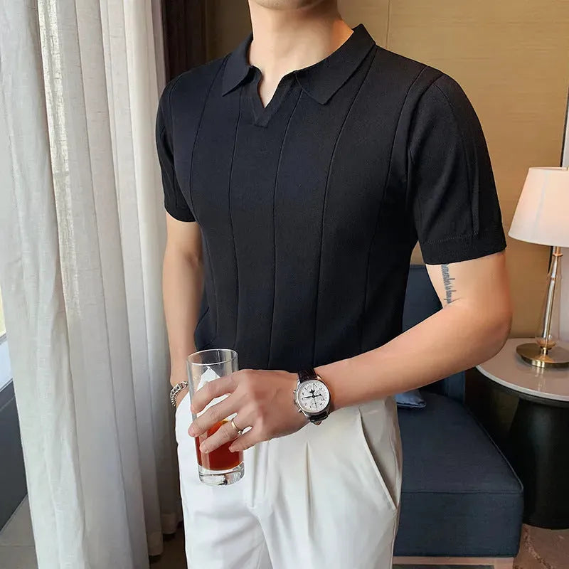 MAURIZO ™ | Men's Old Money Short-Sleeve Ribbed Polo T-Shirt