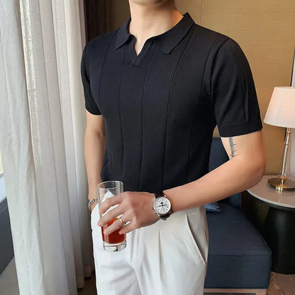 MAURIZO ™ | Men's Old Money Short-Sleeve Ribbed Polo T-Shirt