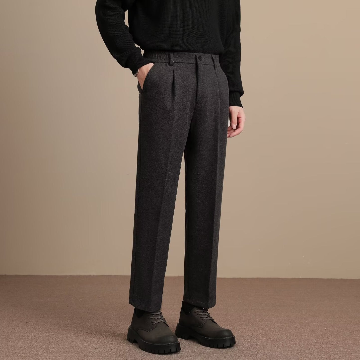 COFFEE WOOL CASUAL PANTS