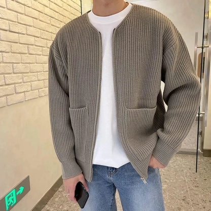 DEMIUR - Men Zip Up Knitted Cardigan Lined Sweater