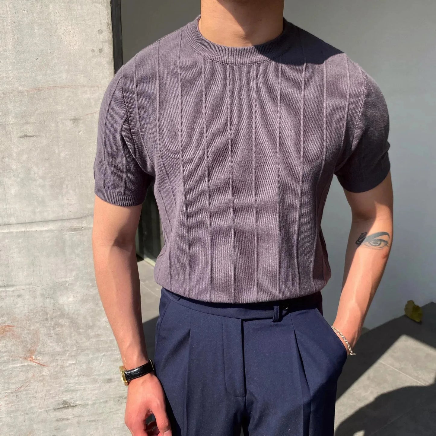 MARBELA | Old Money Knitted T-shirt Summer Men's Light Round Neck